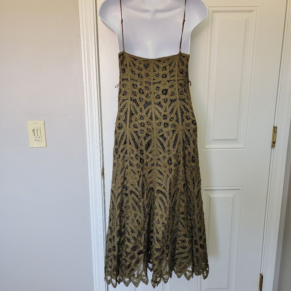 Betsey Johnson Olive Green Crochet Lace Overlay Sleeveless Midi Dress Size 6 - Picture 6 of 12